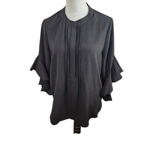 Vince Camuto Citrus Splash Black Womens M Blouse Ruffle Sleeve  Whimsigoth NWT